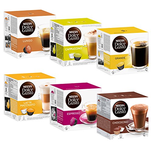 Nescafé Dolce Gusto Kapseln Basic-Set: Lungo, Cappucino, Latte Macchiato, Espresso, Chococino, Crema Grande, 6 x 16 Kapseln, 986,4g Nescafé Dolce Gusto Kapseln Basic-Set: Lungo, Cappucino, Latte Macchiato, Espresso, Chococino, Crema Grande, 6 x 16 Kapseln, 986,4g von NESCAFÉ DOLCE GUSTO