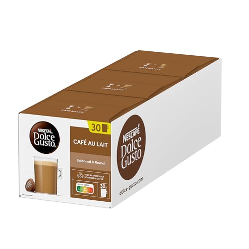 NESCAFÉ Dolce Gusto Café au Lait, XXL-Vorratsbox, 90 Kaffeekapseln, ausgewählte Robusta Bohnen, leichter Kaffeegenuss mit Cremigem Milchschaum, 3er Pack (3x30 Kapseln), 1 Stück von NESCAFÉ DOLCE GUSTO