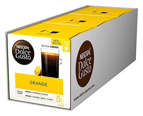 Nescafé Dolce Gusto Grande, XXL-Vorratsbox, 90 Kaffeekapseln, Arabica & Robusta Selektion, feine Crema und kräftiges Aroma, Blitzschnelle Zubereitung, 3er Pack (3 x 30 Kapseln) von NESCAFÉ DOLCE GUSTO