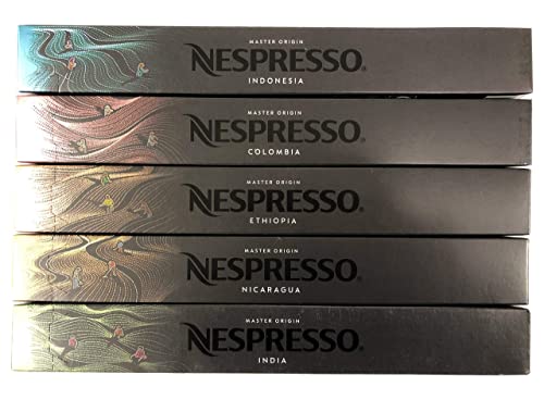 Nespresso OriginalLine Master Origin Variety Pack: Kolumbien, Äthiopien, Indien, Indonesien, Nicaragua, 50 Kapseln – nicht kompatibel mit Vertuolin von Nespresso