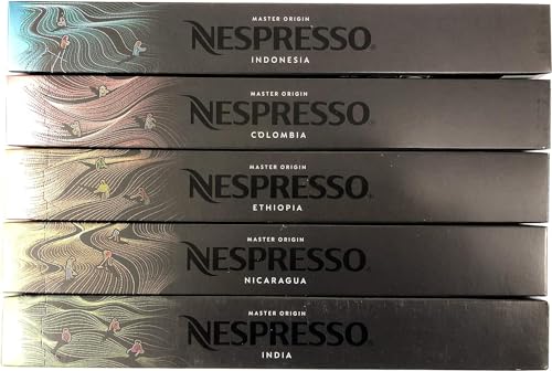 Nespresso OriginalLine Master Origin Variety Pack: Kolumbien, Äthiopien, Indien, Indonesien, Nicaragua, 50 Kapseln – nicht kompatibel mit Vertuolin Nespresso OriginalLine Master Origin Variety Pack: Kolumbien, Äthiopien, Indien, Indonesien, Nicaragua, 50 Kapseln – nicht kompatibel mit Vertuolin von Nespresso
