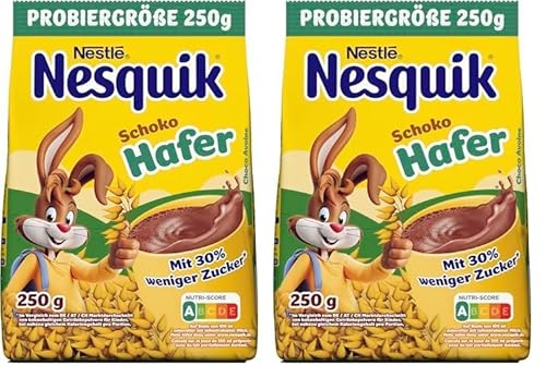 NESQUIK Schoko Hafer, Kakaohaltiges Getränkepulver mit Hafer zum Einrühren in Milch, 2er Pack (1 x 250g) von Nesquik