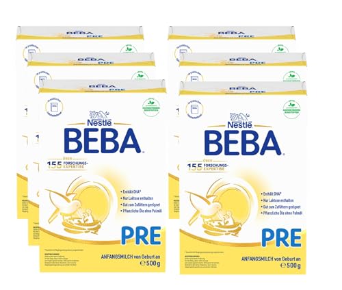 Nestlé BEBA PRE Anfangsmilch, Anfangsnahrung von Geburt an, 6er Pack (6 x 500g) von BEBA