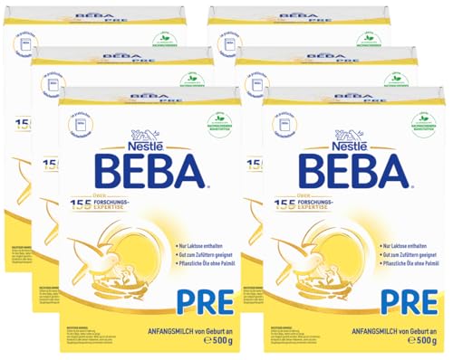 BEBA PRE Anfangsmilch von Geburt an, Babynahrung , nur Laktose, ohne Palmöl, 6er Pack (6 x 500g) von BEBA