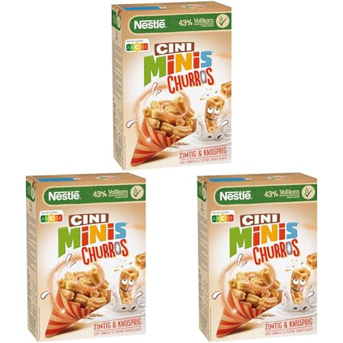 Nestlé CINI MINIS Churros Frühstücks-Cerealien mit 42% Vollkorn-Anteil, 3er Pack (1x360g) von Nestlé CINI MINIS