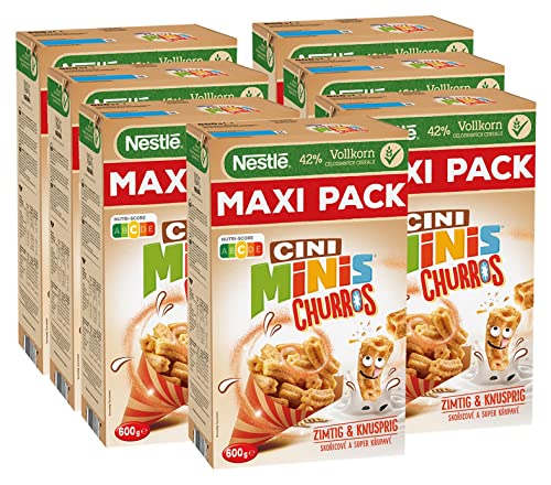 Nestlé CINI MINIS Churros Frühstücks-Cerealien mit 42% Vollkorn-Anteil, 7er Pack (7 x 600g) von Nestlé CINI MINIS