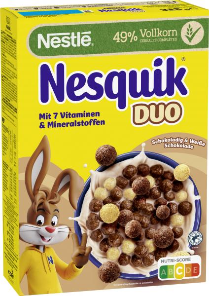 Nestlé Nesquik Duo, braune und weiße Schoko Cerealien mit Vollkorn Nestlé Nesquik Duo, braune und weiße Schoko Cerealien mit Vollkorn von Nestlé Cerealien