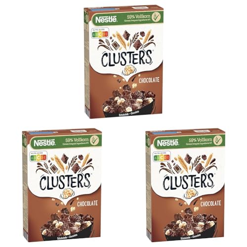 Nestlé CLUSTERS Schokolade, Cerealien aus 59% Vollkorn, mit Schokolade & Mandeln, enthält Vitamine, Calcium & Eisen, 3er Pack (1x330g) von Nestlé Clusters
