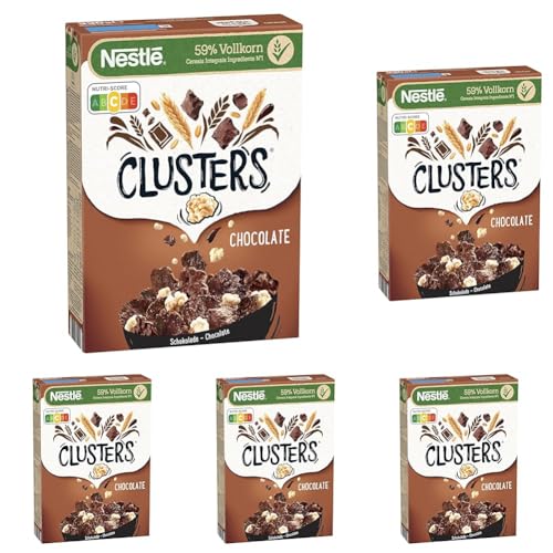 Nestlé CLUSTERS Schokolade, Cerealien aus 59% Vollkorn, mit Schokolade & Mandeln, enthält Vitamine, Calcium & Eisen, 5er Pack (1x330g) von Nestlé Clusters