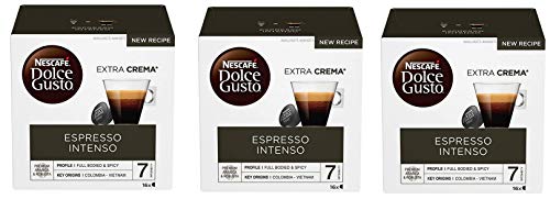 3x Nestlé Nescafé Dolce Gusto Capsule Espresso Intenso Extra Crema Gerösteter und gemahlener Kaffee 16 Kapseln Intensität 7 von Nestlé