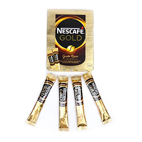 6x Nestlé Nescafé Gold Gusto Ricco Caffè solubile 20 Stick löslicher Kaffee mit gerösteten und gemahlenen Kaffee mit Arabica Kaffeebohnen Gluten-frei ( 20 x 1,7g ) 34g von NESCAFÉ