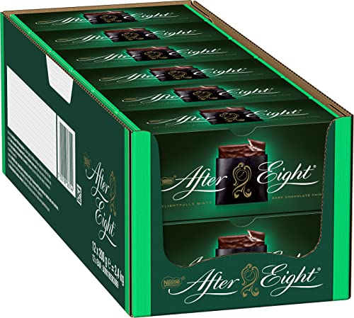 NESTLÉ AFTER EIGHT, hauchdünne Schokoladen-Täfelchen aus dunkler Schokolade mit Pfefferminz-Cremefüllung für Genießer, 12er Pack (12x200g) von After Eight