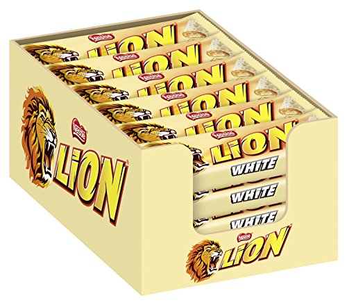 Nestlé Lion Riegel White / Crunchy Riegel aus Knusperwaffel, Getreide & Karamell umhüllt mit weißer Schokolade - vorsicht bissig / Schokoriegel 24-er Pack von Nestlé Lion