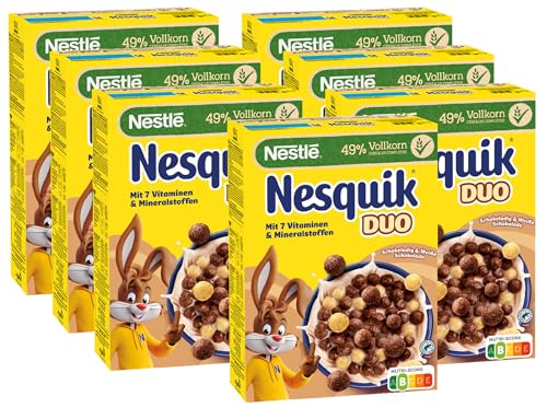 NESTLE NESTLE NESTLÉ Nesquik Duo Cereals, braune und weiße Schoko Cerealien mit Vollkorn, 7er Pack (7 x 325 g) von NESTLE