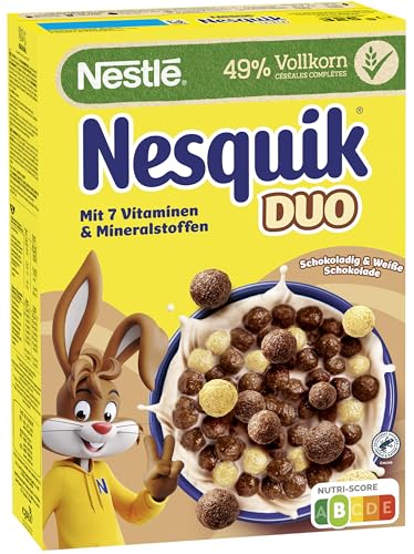 NESTLÉ Nesquik Duo Cereals, braune und weiße Schoko Cerealien mit Vollkorn (1 x 325 g) von Nestlé