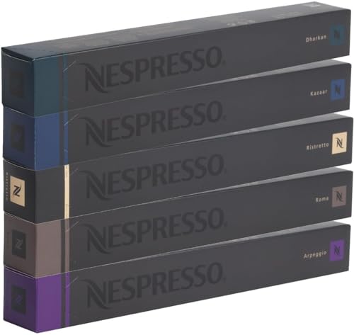 Nestlé NESPRESSO Kapseln Originali Caffè Assortimento, 50 Kapseln Originali - 10x Roma 10x Ristretto 10x Kazaar 10x Arpeggio 10x Dharkan von Nespresso