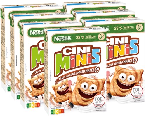 Nestlé CINI MINIS, Zimt Müsli, 37% vitales Vollkorn, Mit Vitaminen, Calcium und Eisen, Krunchy Knusper Flakes, 7er Pack (7x375g) von Nestlé