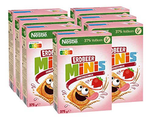 NESTLE Nestlé Erdbeer Minis, Cerealien mit Erdbeergeschmack und Vollkorn, 7er Pack (7x375g) von NESTLE