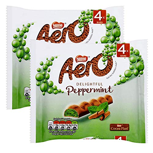 Nestle Aero Peppermint Bubbly Bar 2er Multipack 4x 27g (216g) - Schokoriegel mit luftiger Mint Füllung von Nesquik