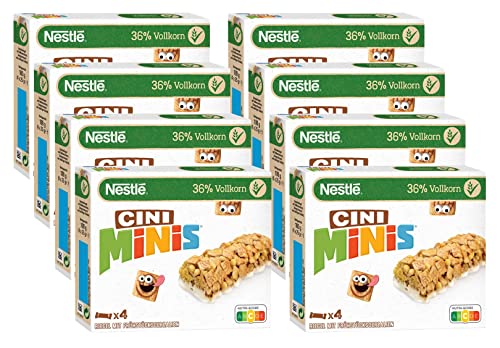 CINI MINIS Riegel, Cerealien mit Zimt-Geschmack, knuspriger Snack mit Vollkorn-Weizen & Calcium, für Kinder, 8er Pack (à 4 x 25 g) von Nestlé