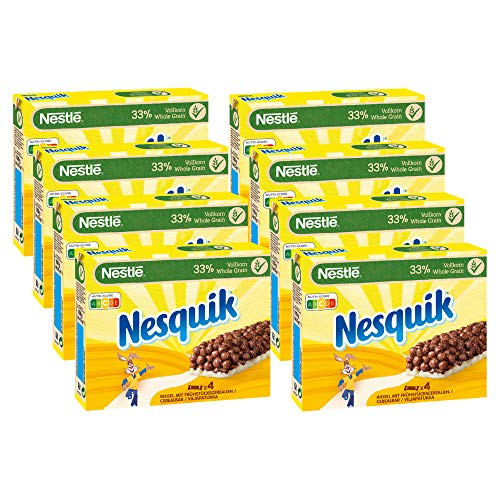 Nestlé Nesquik Riegel, Cerealien mit Vollkorn-Weizen & Kakao, Müsli-Riegel To Go, mit Calcium, 8er Pack (à 4 x 25g) von Nestlé
