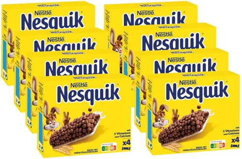 Nestlé Nesquik Riegel, Cerealien mit Vollkorn-Weizen & Kakao, Müsli-Riegel To Go, mit Calcium, 8er Pack (à 4 x 25g) von Nestlé