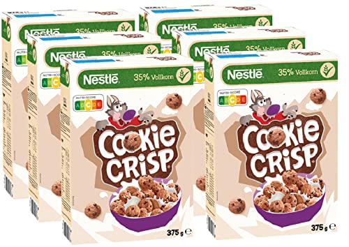 Nestlé Cookie Crisp, Cerealien mit Vollkorn in Keksform als Kinderfrühstück, 6er Pack (6x375g) von Nestlé