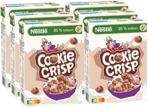 Nestlé Cookie Crisp, Cerealien mit Vollkorn in Keksform als Kinderfrühstück, 6er Pack (6x375g) von Nestlé