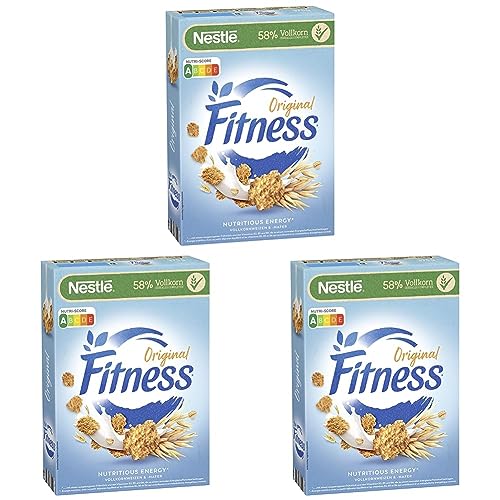 Nestlé FITNESS, Frühstücks-Flakes aus 57% Vollkorn, Frühstücks-Flakes mit weniger Zucker, mit Vitamin B2, B6, Calcium & Eisen, 3er Pack (1x375g) von Nestlé