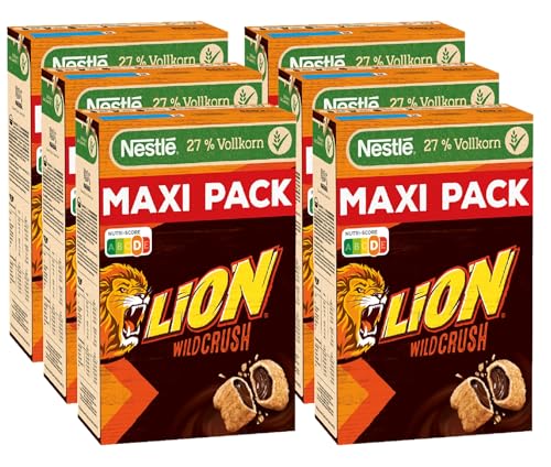 Nestlé LION Nestlé LION Nestlé Cerealien LION WildCrush, Schoko & Karamell Frühstücks-Cerealien, 6er Pack (6x600g) von Nestlé LION