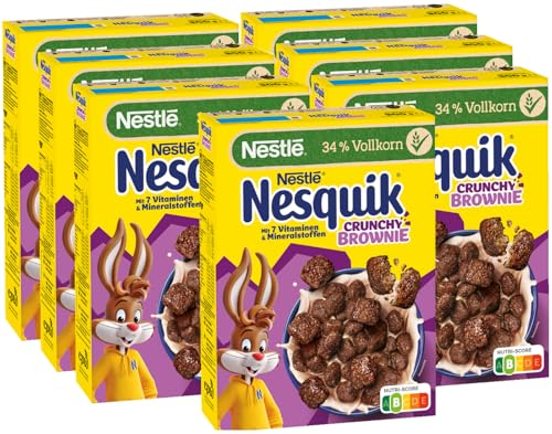 Nestlé NESQUIK Crunchy Brownie, knusprige Frühstücks-Cerealien mit Schoko-Stückchen und einer innovativen Form für den extra Crunch, 7er Pack (7 x 300g) von Nestlé