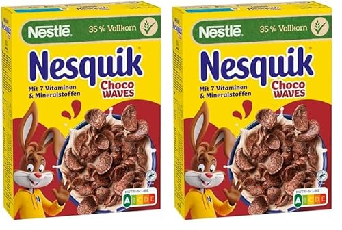 Nestlé Nesquik Choco Waves, Schoko Knusper-Frühstück in Wellenform (33% Vollkorn-Anteil), 2er Pack (1 x 330g) von Nestlé