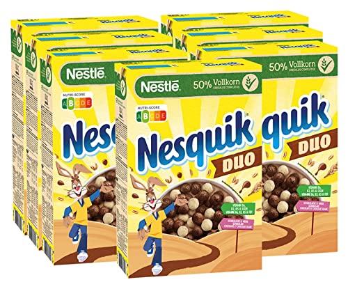 NESTLE NESTLE NESTLÉ Nesquik Duo Cereals, braune und weiße Schoko Cerealien mit Vollkorn, 7er Pack (7 x 325 g) von NESTLE