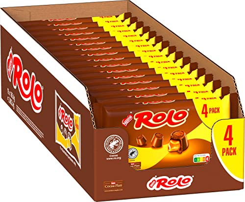 NESTLE Nestlé ROLO, Schoko-Praline mit weichem Toffee-Kern, leckere Karamell-Füllung, Multi-Pack, 16er Pack (à 4 x 41,6g) von NESTLE