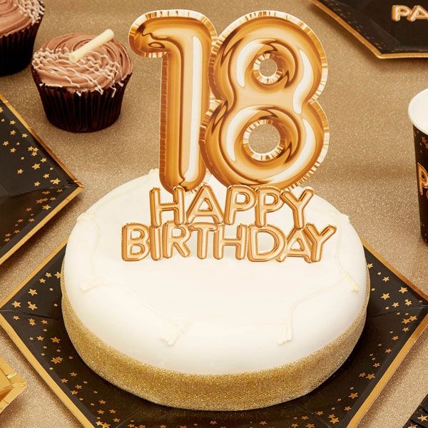 Cake Topper "18. Happy Birthday", Gold von Neviti