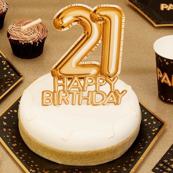 Cake Topper "21. Happy Birthday", Gold von Neviti