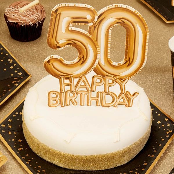 Cake Topper "50. Happy Birthday", Gold von Neviti
