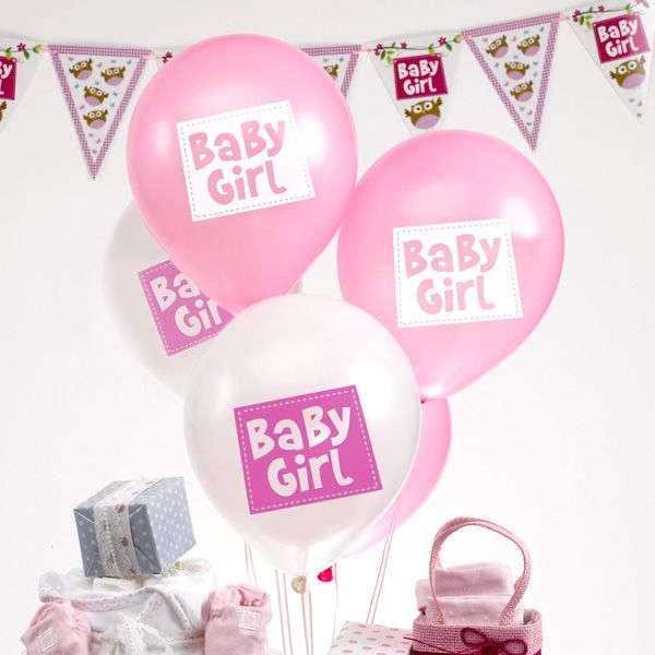 Latexballons Kleine Eule "Baby Girl" im 8er Pack, pink/weiß von Neviti