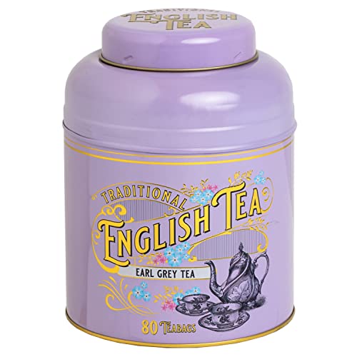 New English Teas, Teedose im viktorianischen Stil, mit 80 Teebeuteln, 20 cm x 14 cm x 14 cm (H x B x T), Dunkelgrau, 1 Stück von New English Teas