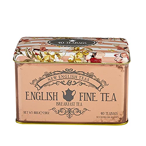 New English Teas Blumen: rosa Teedose mit 40 English Breakfast Teebeuteln von New English Teas