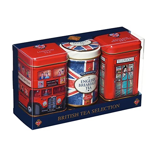 New English Teas - Loose Selection 3 x 25g - Union Jack and British Icons Tins von New English Teas