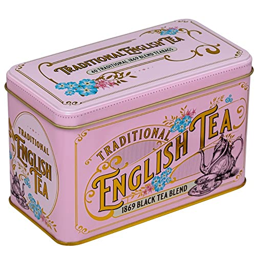 New English Teas Vintage viktorianische Teedose in Rosa mit 40 Teebeuteln aus 1869 Mischung von New English Teas