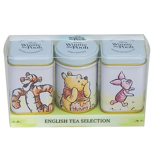 Set mit 3 Winnie the Pooh & Friends Mini-Teedosen von New English Teas mit englischem losen Tee von New English Teas