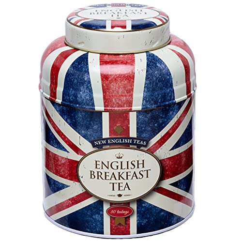 Teebehälter mit Union Jack-Motiv, groß, rund, mit 240 Teebeuteln von New English Teas