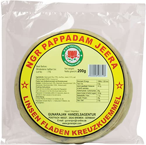 Ngr Pappadam, Linsenmehlfladen, mit Kreuzkümmel, 200g (1 x 200 g Packung) von Ngr