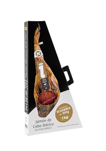 PACK AUFSCHNITT SCHINKEN CEBO IBÉRICO 50 % 10 VERPACKUNGEN X 100 G IN HALBEN SCHEIBEN. Wird mit seinem intensiven Geschmack auch die anspruchsvollsten Gaumen überzeugen. von NICO JAMONES