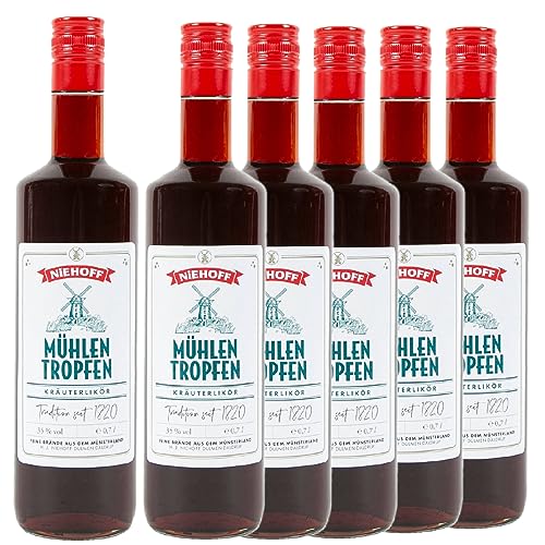 6x MÜHLENTROPFEN Kräuterlikör von Niehoff 0,7 l mit 35% vol klare Flasche von Niehoff