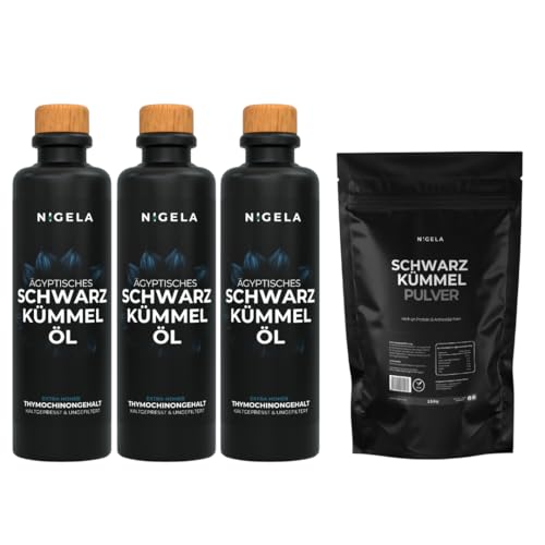 Nigela BIO Schwarzkümmelöl ungefiltert - Hoher Thymochinongehalt in 100% lichtgeschützer Keramikflasche - kaltgepresst - Zertifizierte & Laborgeprüfte Premiumqualität - 3 x 200ml Nigela BIO Schwarzkümmelöl ungefiltert - Hoher Thymochinongehalt in 100% lichtgeschützer Keramikflasche - kaltgepresst - Zertifizierte & Laborgeprüfte Premiumqualität - 3 x 200ml von Nigela