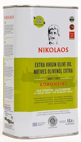 Olivenöl 1L aus Kreta „NIKOLAOS“ - Extra Nativ - Premium Qualität mit niedrigem Säuregehalt, Kaltgepresst, Reich an Polyphenolen, Neue Ernte: Dezember 2024 bis Februar 2025. MHD: Juli 2026 Olivenöl 1L aus Kreta „NIKOLAOS“ - Extra Nativ - Premium Qualität mit niedrigem Säuregehalt, Kaltgepresst, Reich an Polyphenolen, Neue Ernte: Dezember 2024 bis Februar 2025. MHD: Juli 2026 von Nikolaos & Dimitrios Family Corporation