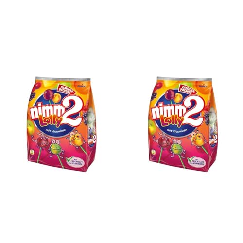 nimm2 Lolly – 1 x 200g – Frucht-Stielbonbon mit Fruchtsaft und Vitaminen (Packung mit 2) von nimm2